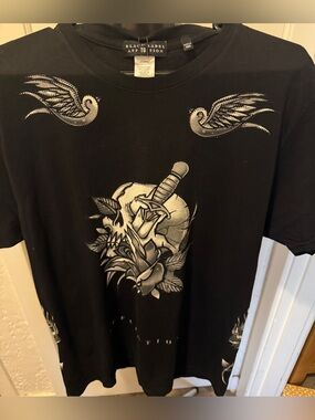 Affliction embellished Black Graphic Skull & Dagger Tee